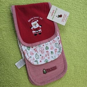 NWT NEWBORN-12M  Christmas 3pk Red +White Baby UNISEX Shoulder BURP CLOTH Bib Q4